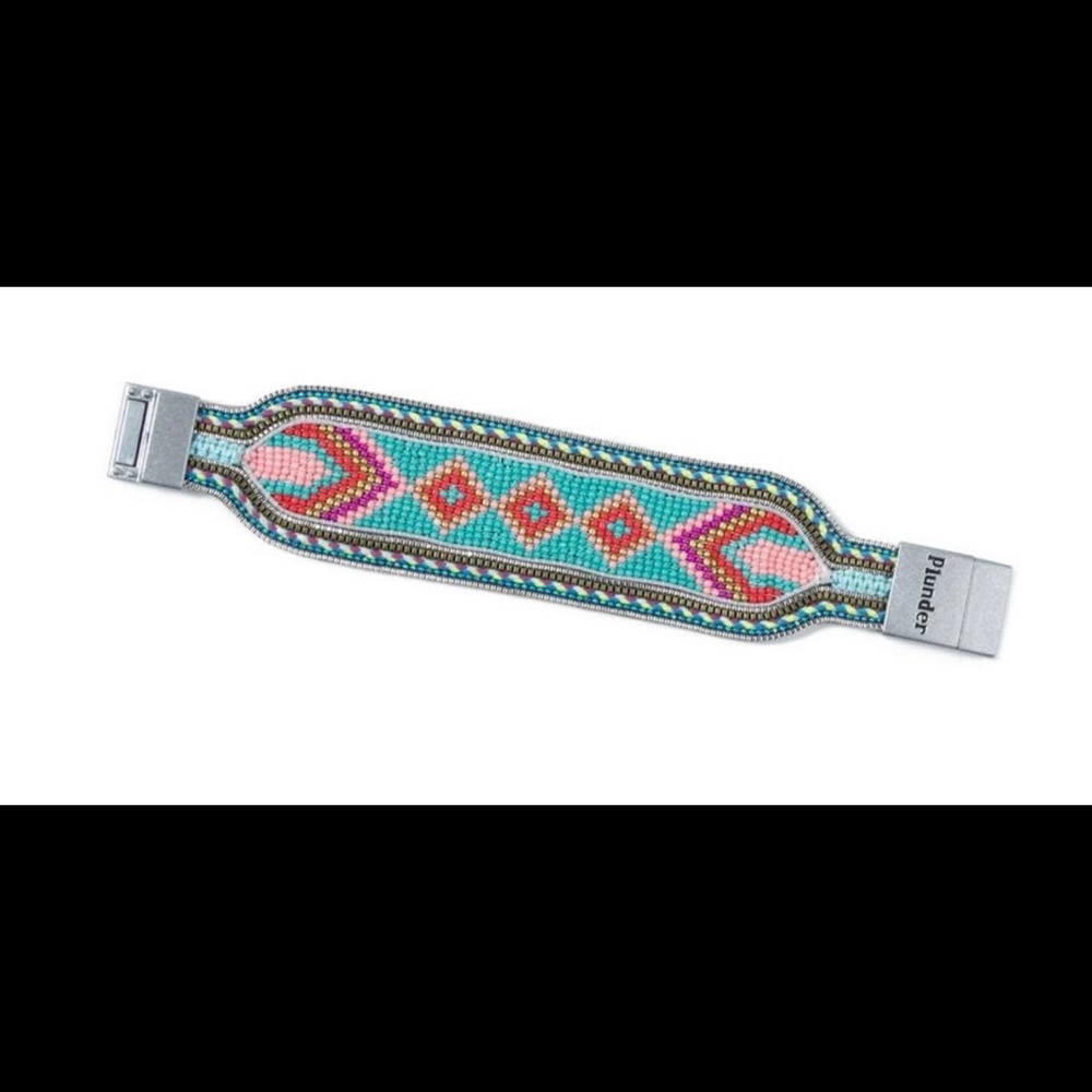 PlunderDesign multi colored weave on leather magnetic bracelet